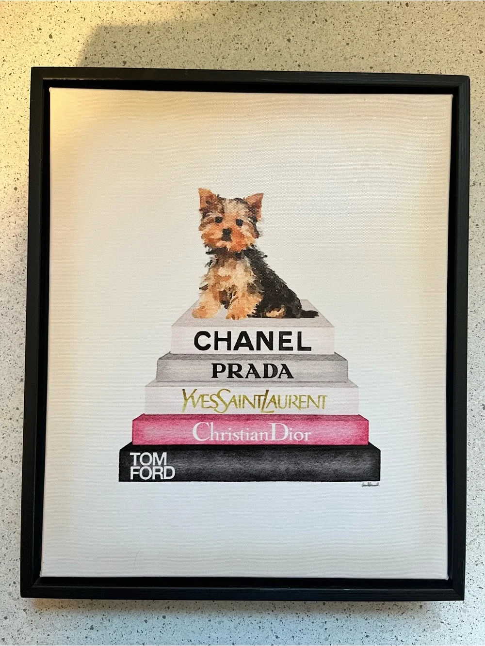 NWT Framed Yorkie Fashion Book Canvas Painting Wall Art